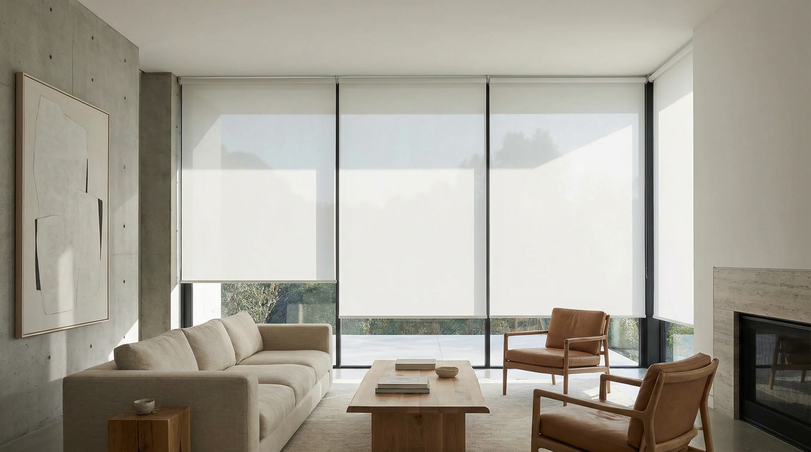 Modern roller shades large windows Treasure Coast residence